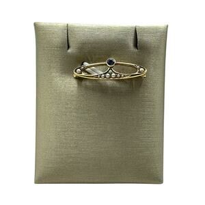 14K Yellow Gold Blue Stone & Seed Pearl Art Nouveau Pin (16374)